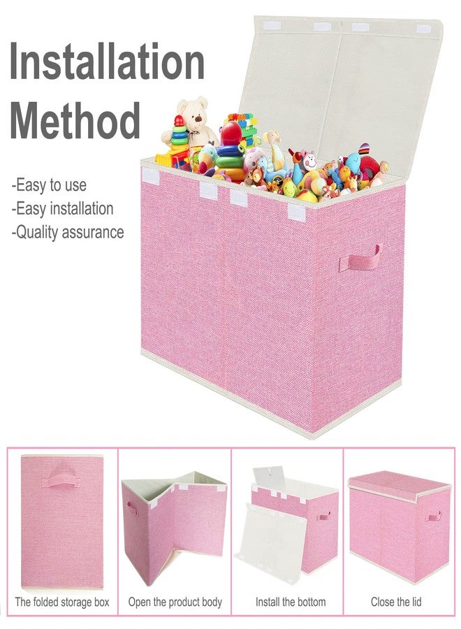 VERONLY Large Collapsible Toy Storage Box with Lid & Handles - Kids Organizer Chest for Toys, Clothes, Blankets (Pink, Nursery, Playroom, Bedroom)-24.5''×13''×16'' - Image 4